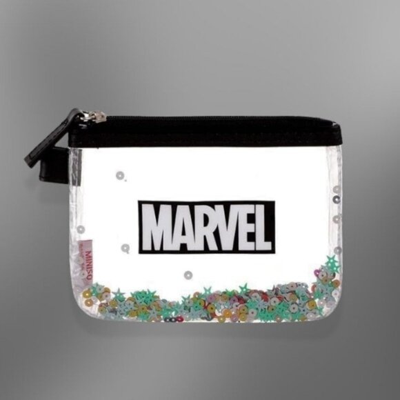 Miniso Marvel PVC Coin Purse Sequin Accents Space-Saving Black Clear OS NWT - Picture 1 of 4